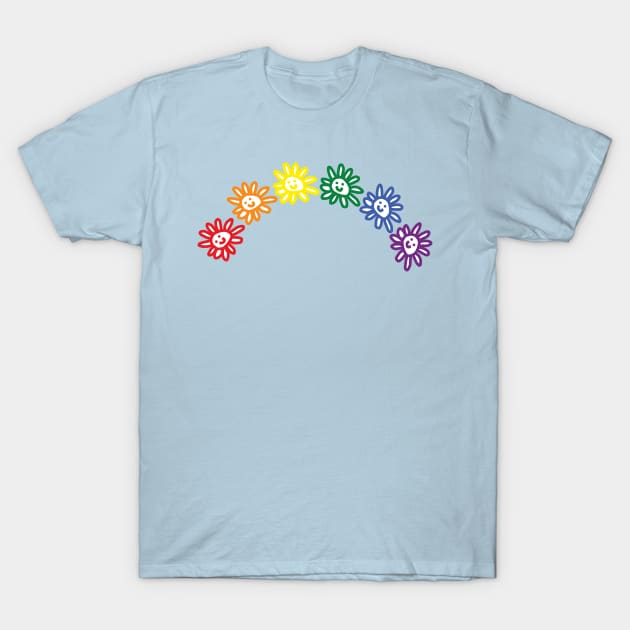 Smiley Daisy Pride Rainbow T-Shirt by ellenhenryart